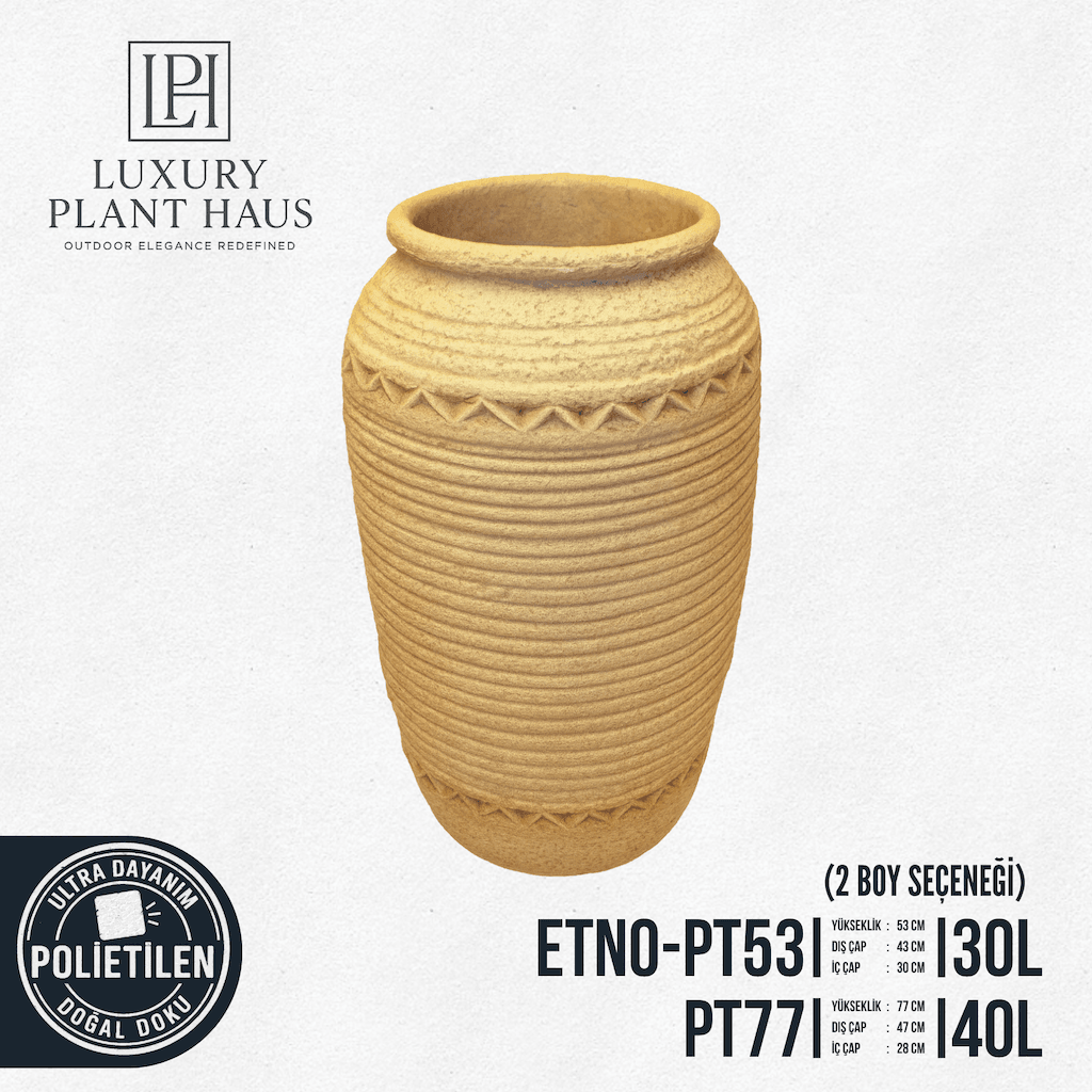 ETNO Doğal Taş Dokulu Amfora Form Rustik Saksı (30L / 40L)